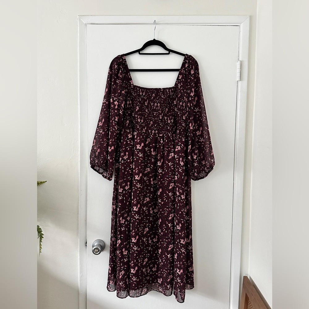 Madewell (Re)sourced Georgette Sheer-Sleeve Smocked Midi Dress